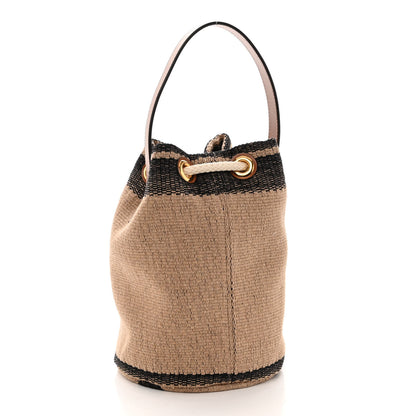 Celine Canvas Calfskin Triomphe Teen Drawstring Bag White Black 3 of 9