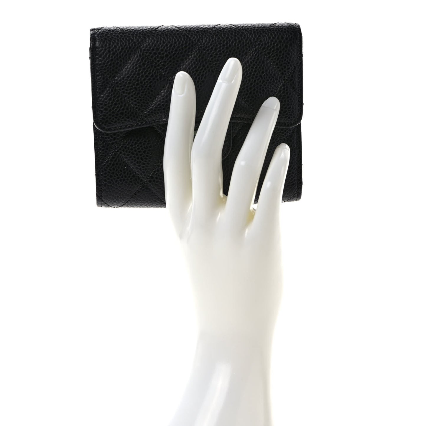 Caviar Quilted Compact Flap Wallet Black