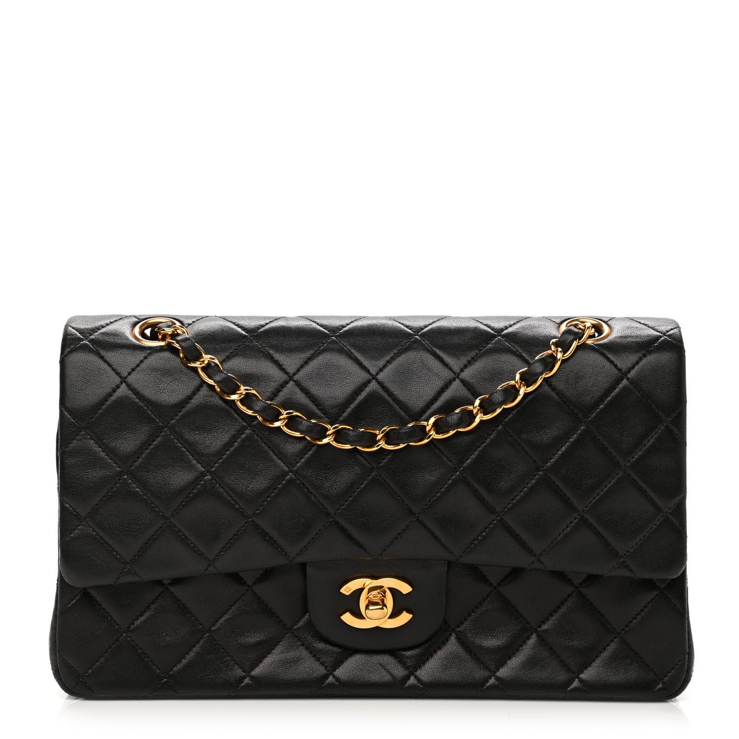 Lambskin Quilted Medium Double Flap Black