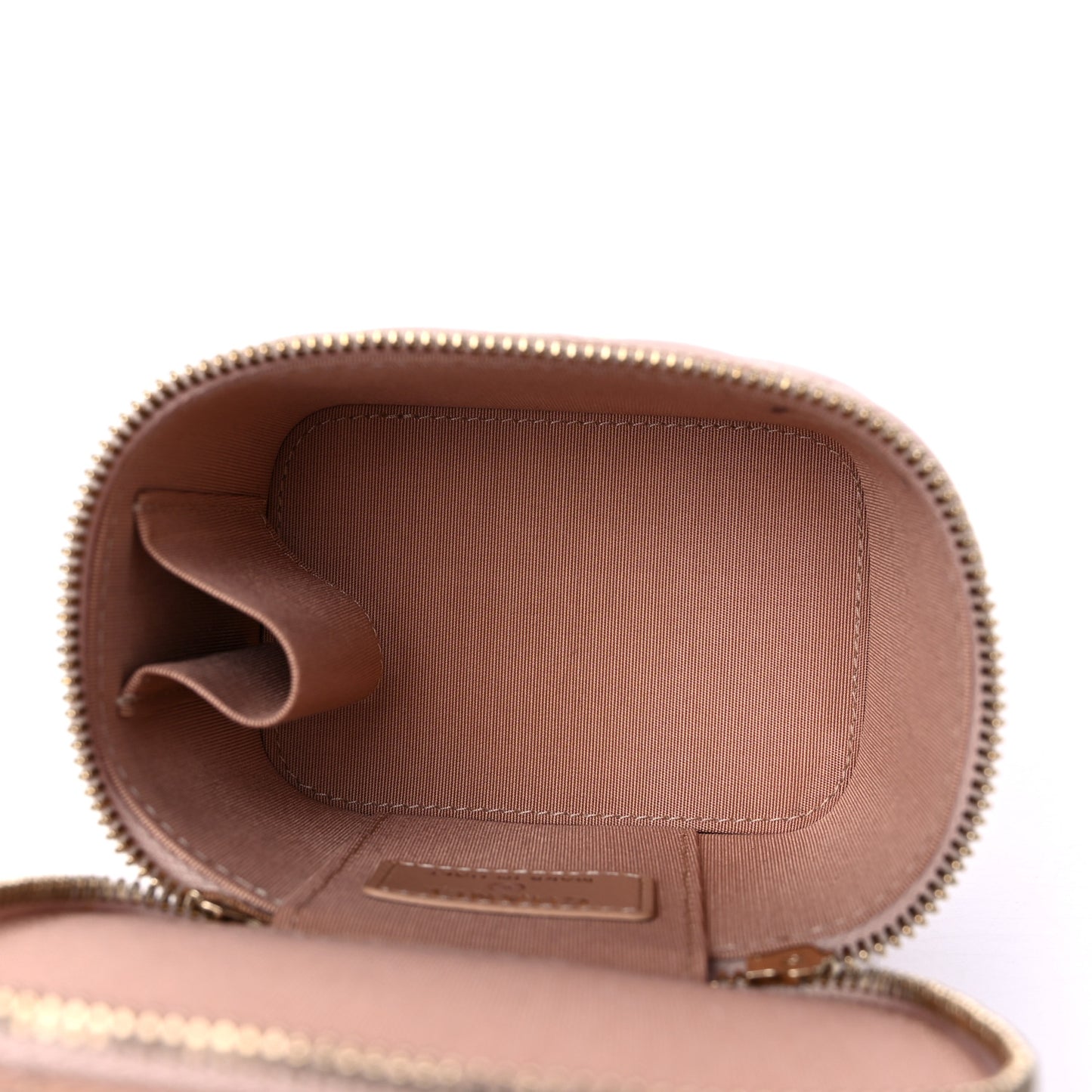 Lambskin Quilted Top Handle Mini Vanity Case With Chain Beige