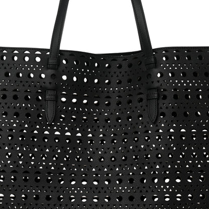 Alaia Lux Calfskin Optical Perforated Laser Cut Mina 44 Tote Black 9 of 11