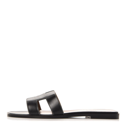 Hermes Box Calfskin Oran Sandals 40.5 Black 1 of 8