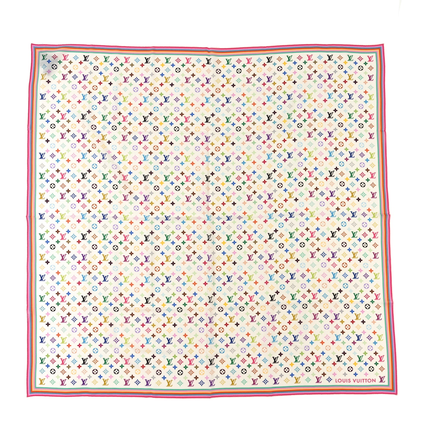 LV X TM Wool Silk Monogram Multicolor Shawl White