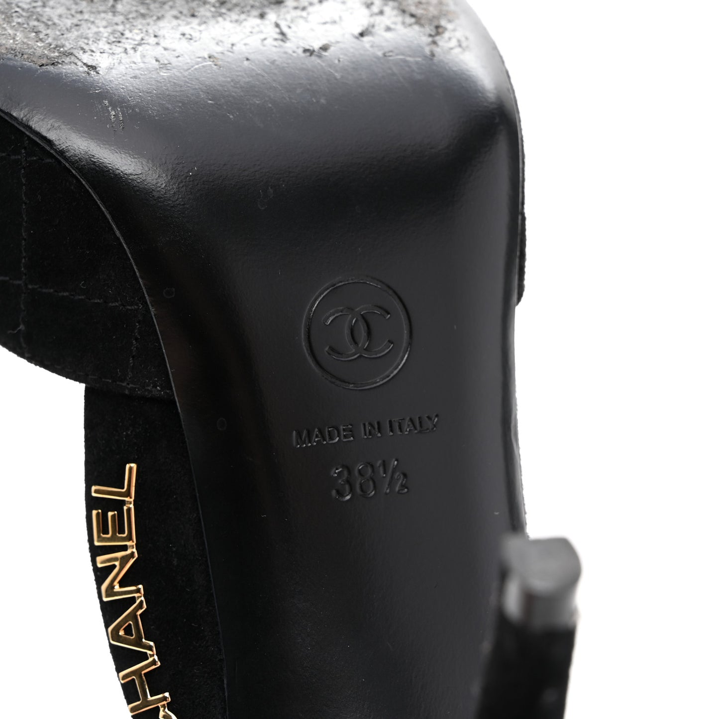 Suede Quilted Logo Sandals 38.5 Black