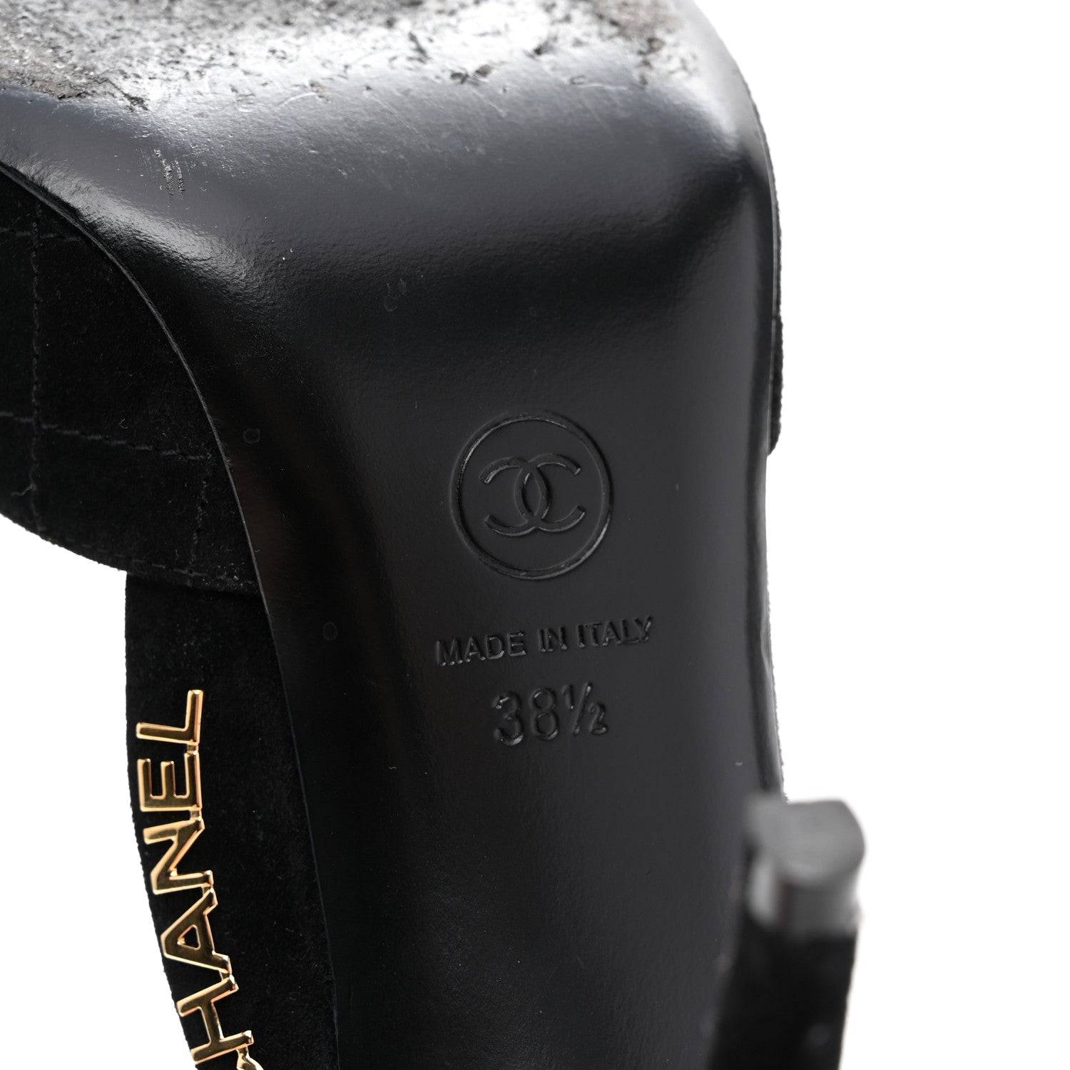 Chanel Suede Quilted Logo Sandals 38.5 Black 7 of 14