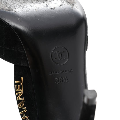 Chanel Suede Quilted Logo Sandals 38.5 Black 7 of 14