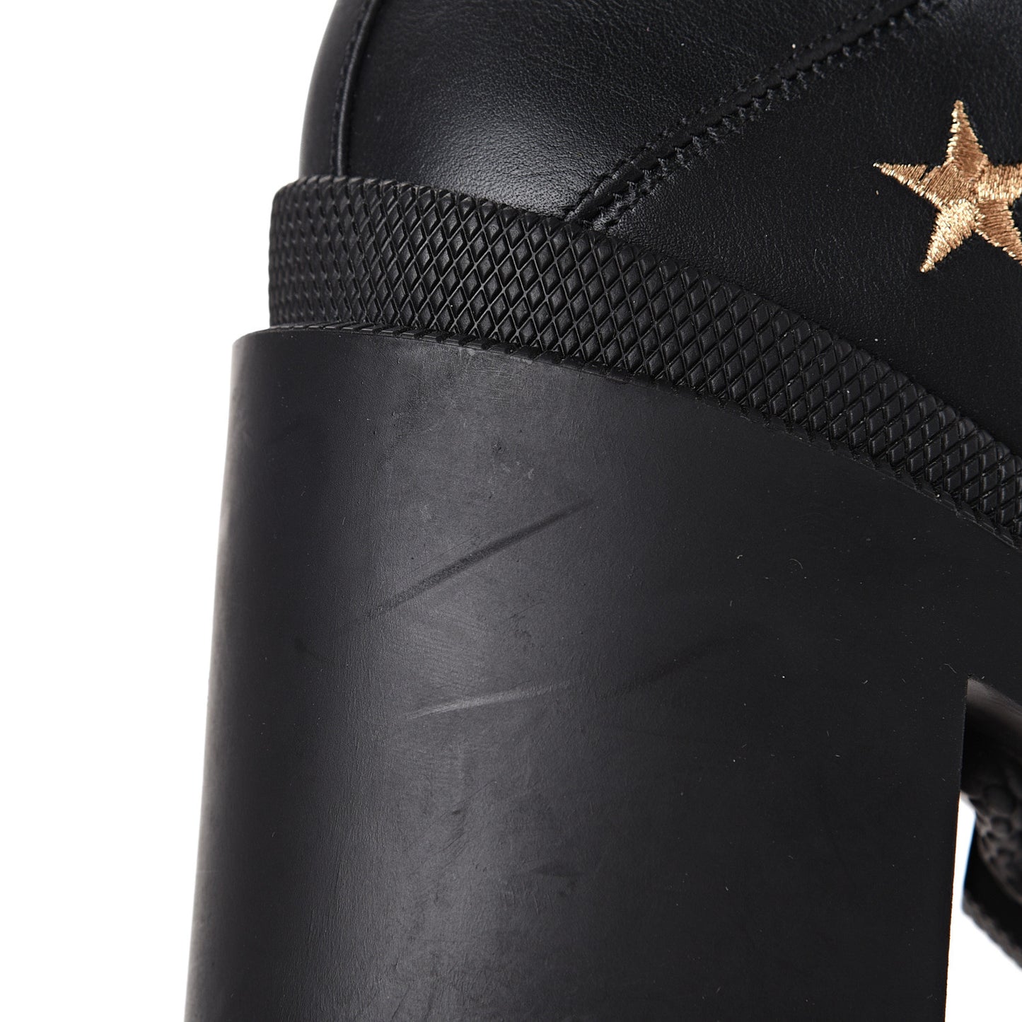 Calfskin Embroidered Lace Up Combat Ankle Boots 37.5 Black