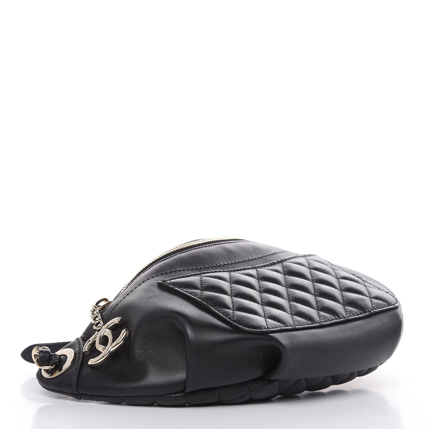 Lambskin Quilted Waist Bag Fanny Pack Black