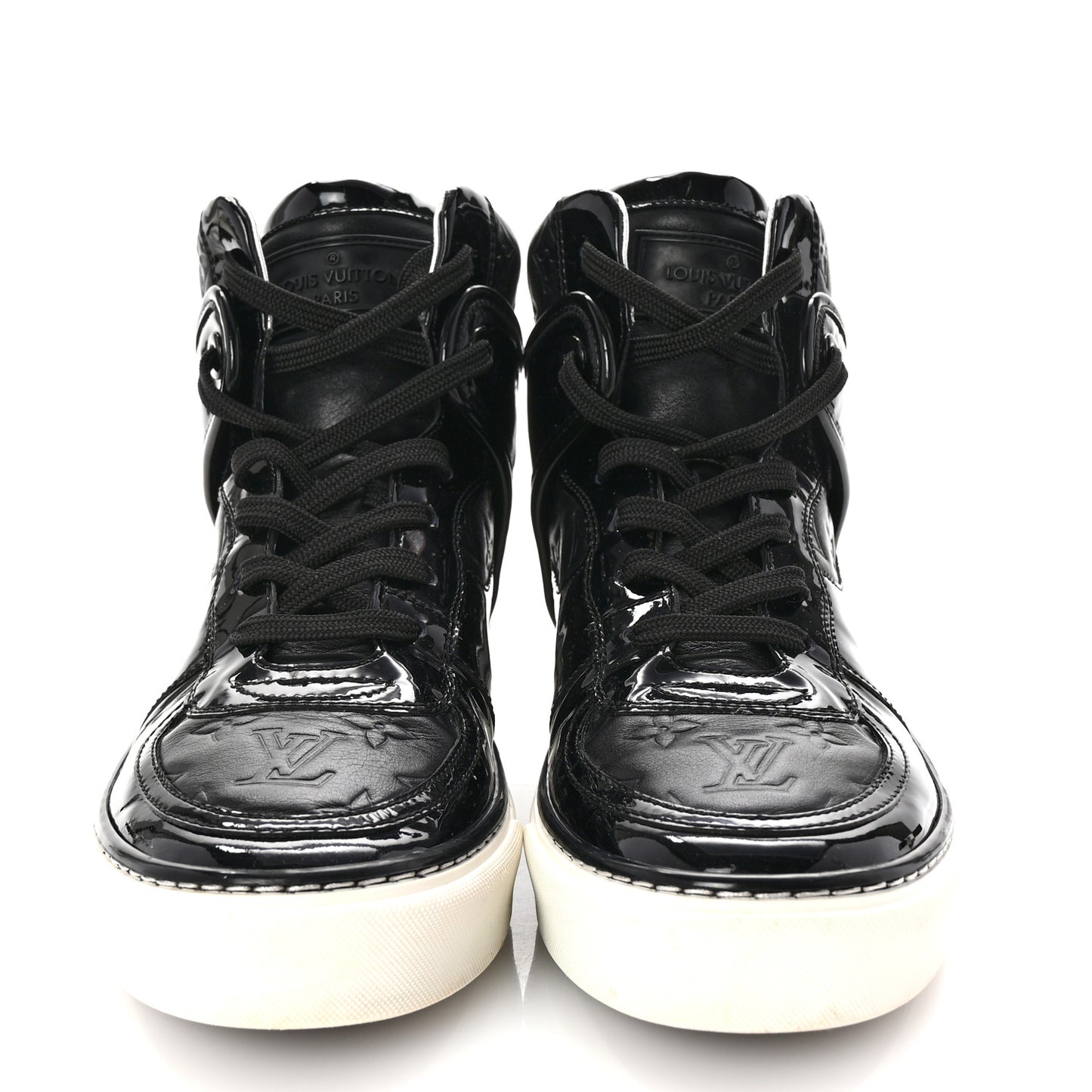 Patent Calfskin Monogram High Top Sneakers 36 Black