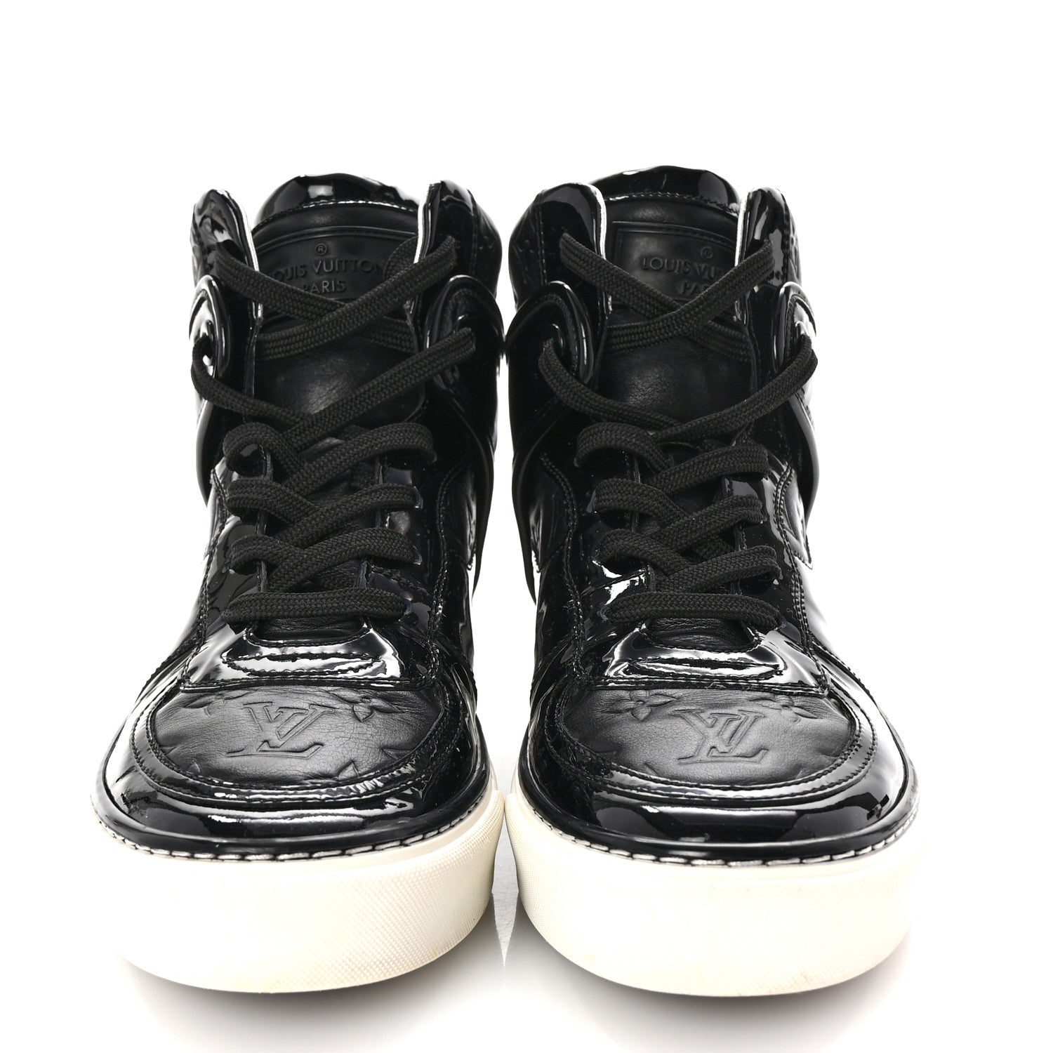 Louis Vuitton Patent Calfskin Monogram High Top Sneakers 36 Black 3 of 10