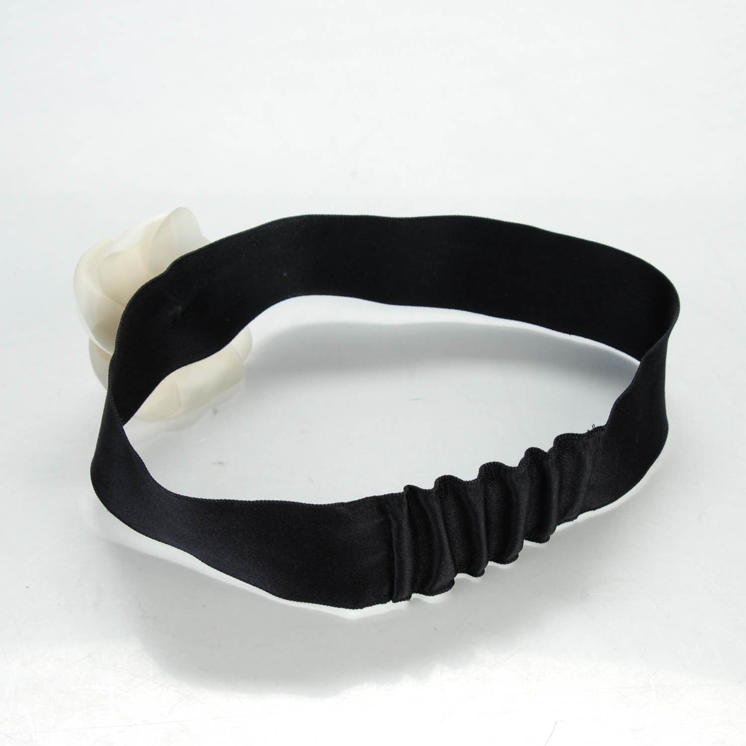 Chanel Silk Camellia Headband Ivory Black 3 of 5