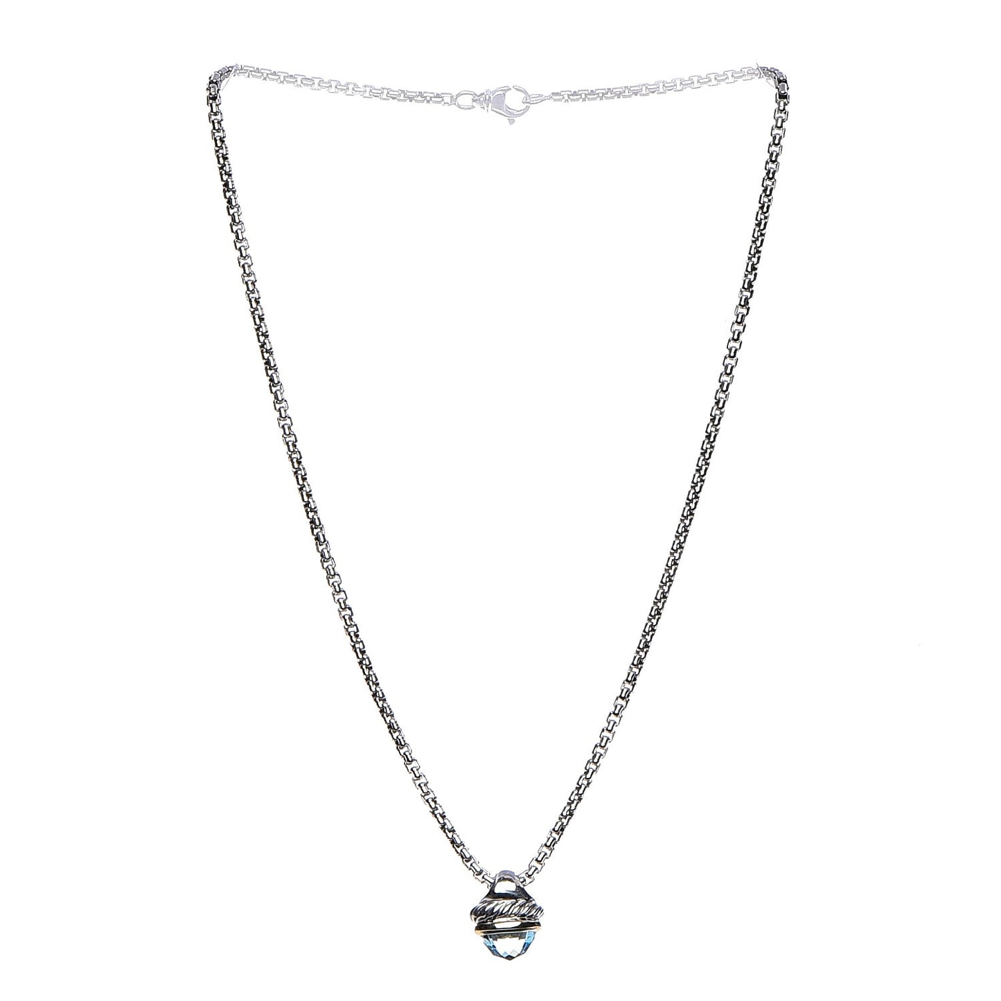 Sterling Silver 14K Yellow Gold Blue Topaz 10mm Acorn Pendant Necklace