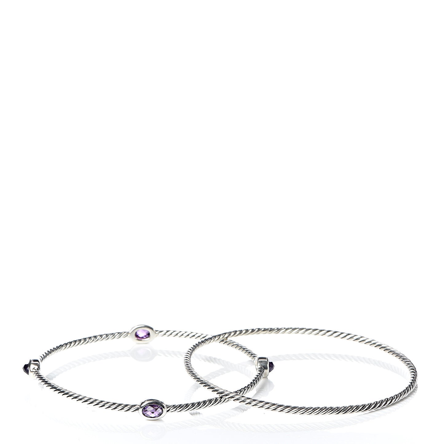 Sterling Silver Amethyst Color Classics Cable Bangle Bracelet Set of 2