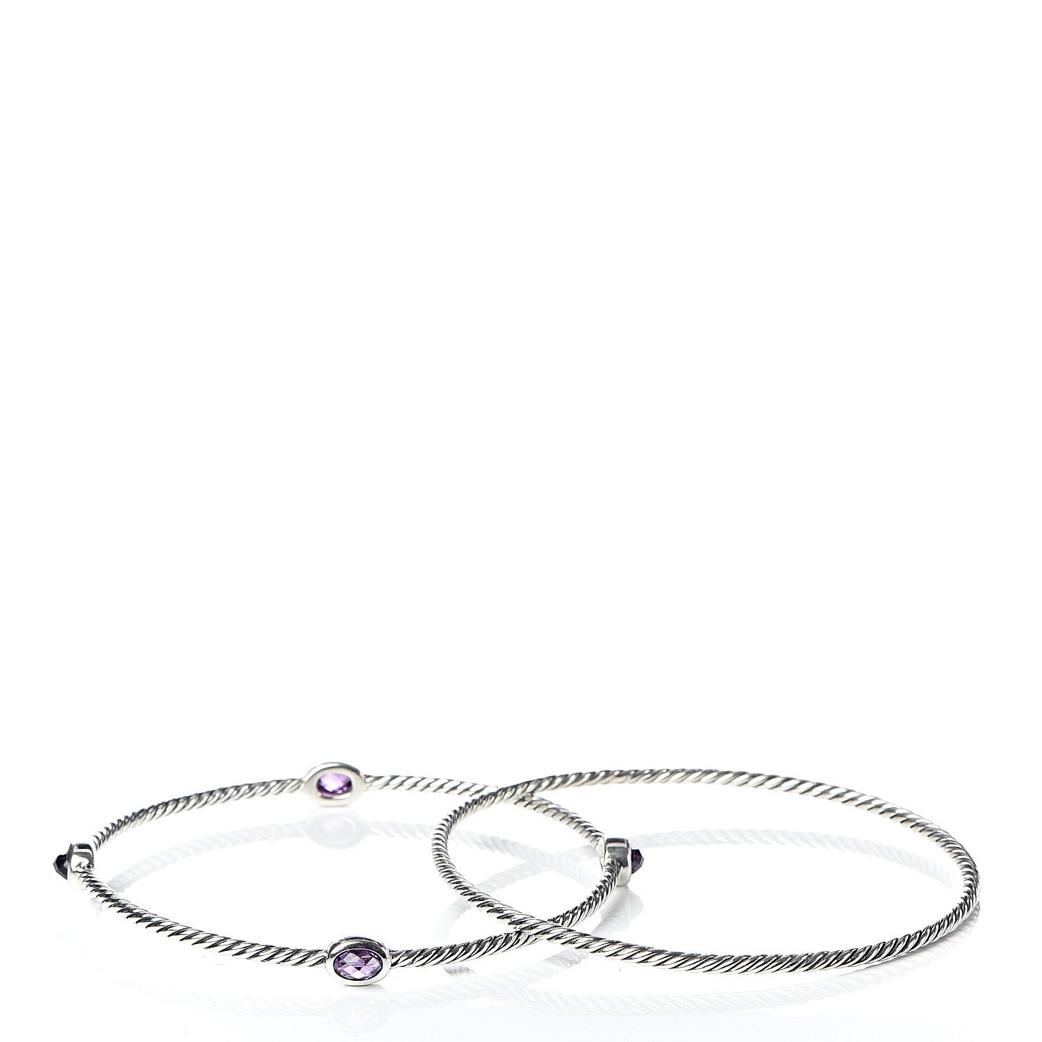David Yurman Sterling Silver Amethyst Color Classics Cable Bangle Bracelet Set of 2 4 of 5
