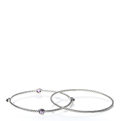 David Yurman Sterling Silver Amethyst Color Classics Cable Bangle Bracelet Set of 2 4 of 5