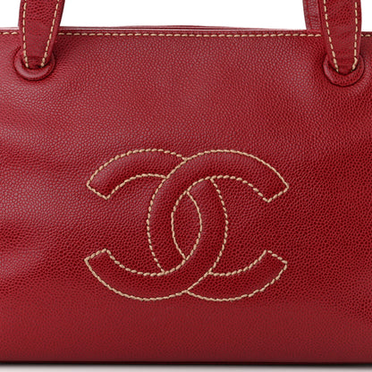 Chanel Caviar CC Stitched Tote Red 8 of 11