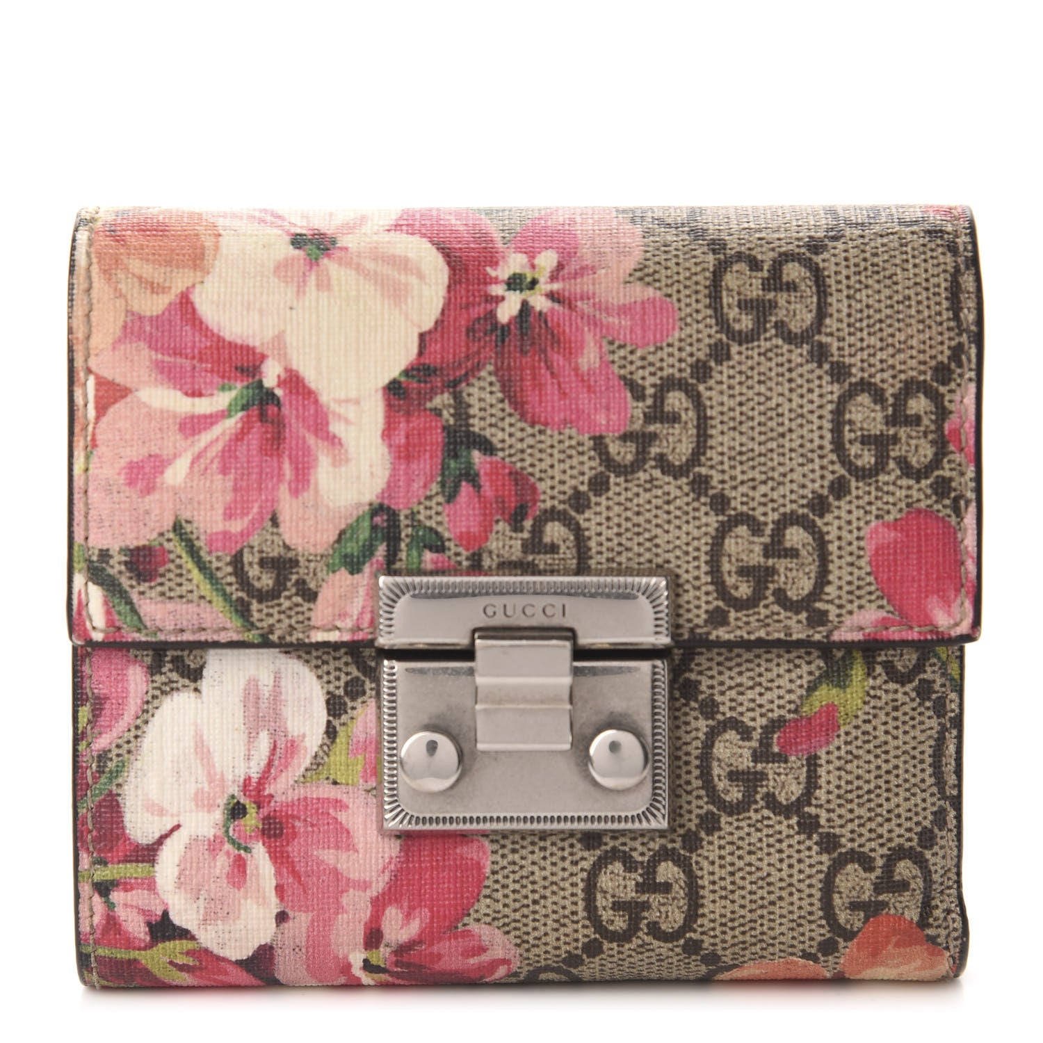 Gucci GG Supreme Monogram Blooms Padlock Wallet Beige Multicolor Dry Rose 1 of 7