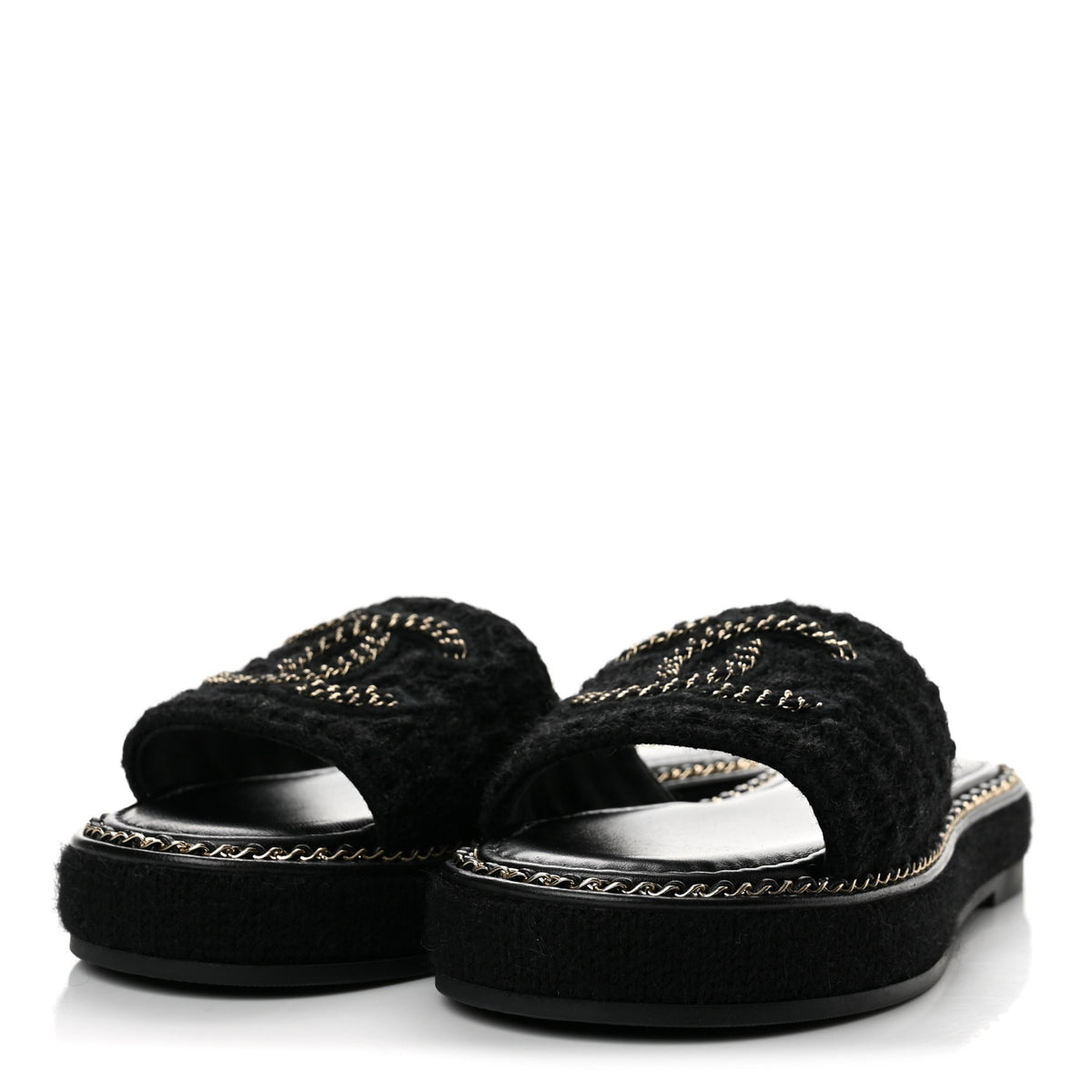 Wool Alpaca Chain CC Slide Sandals 36 Black