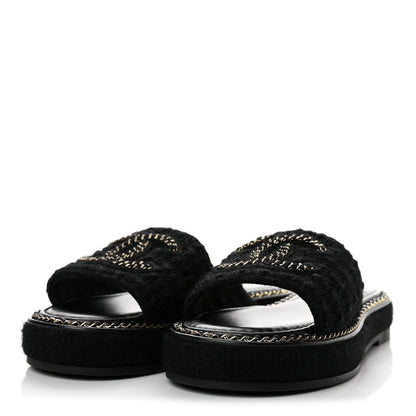 Chanel Wool Alpaca Chain CC Slide Sandals 36 Black 4 of 11