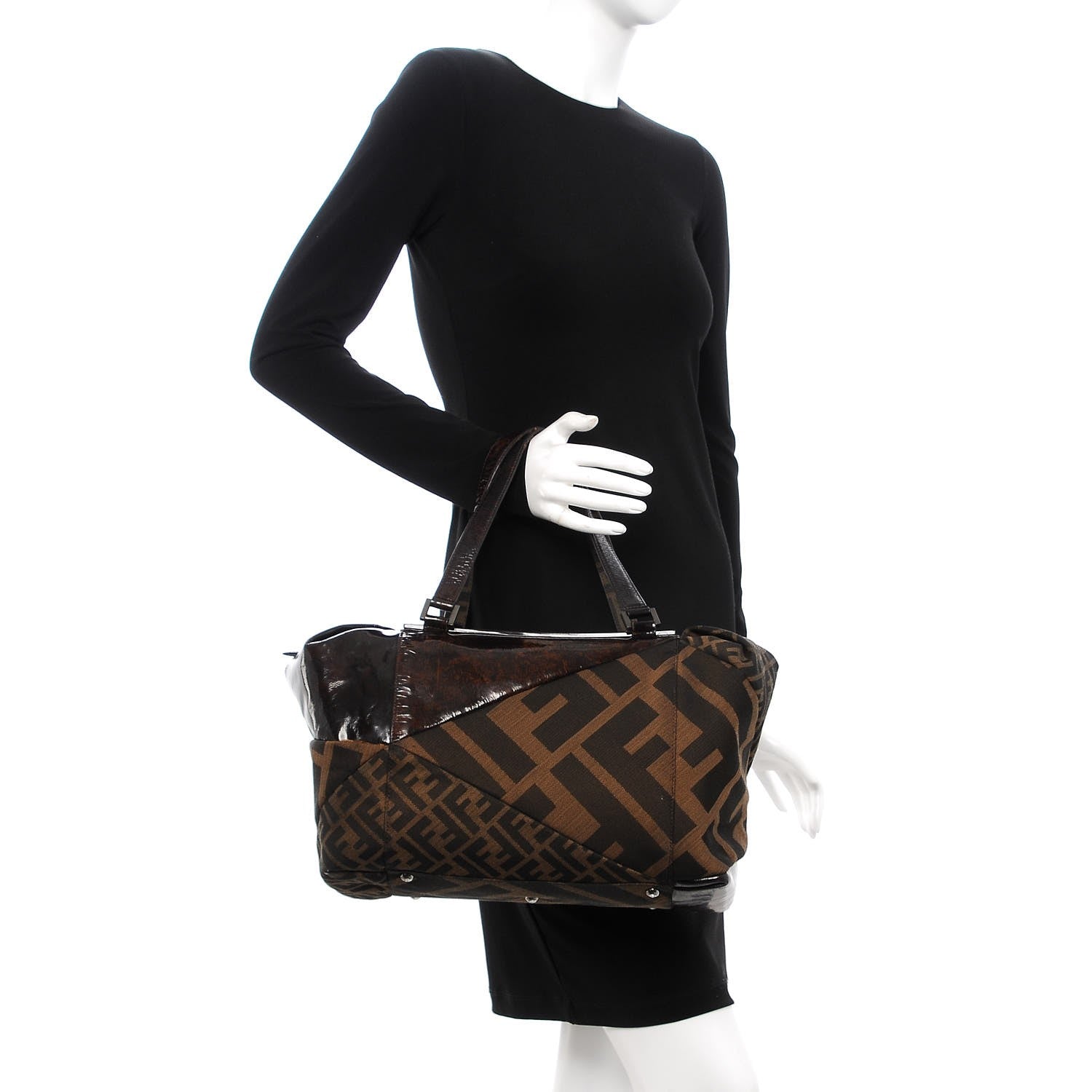 Fendi Patent Zucca To You Satchel Tobacco 2 of 15