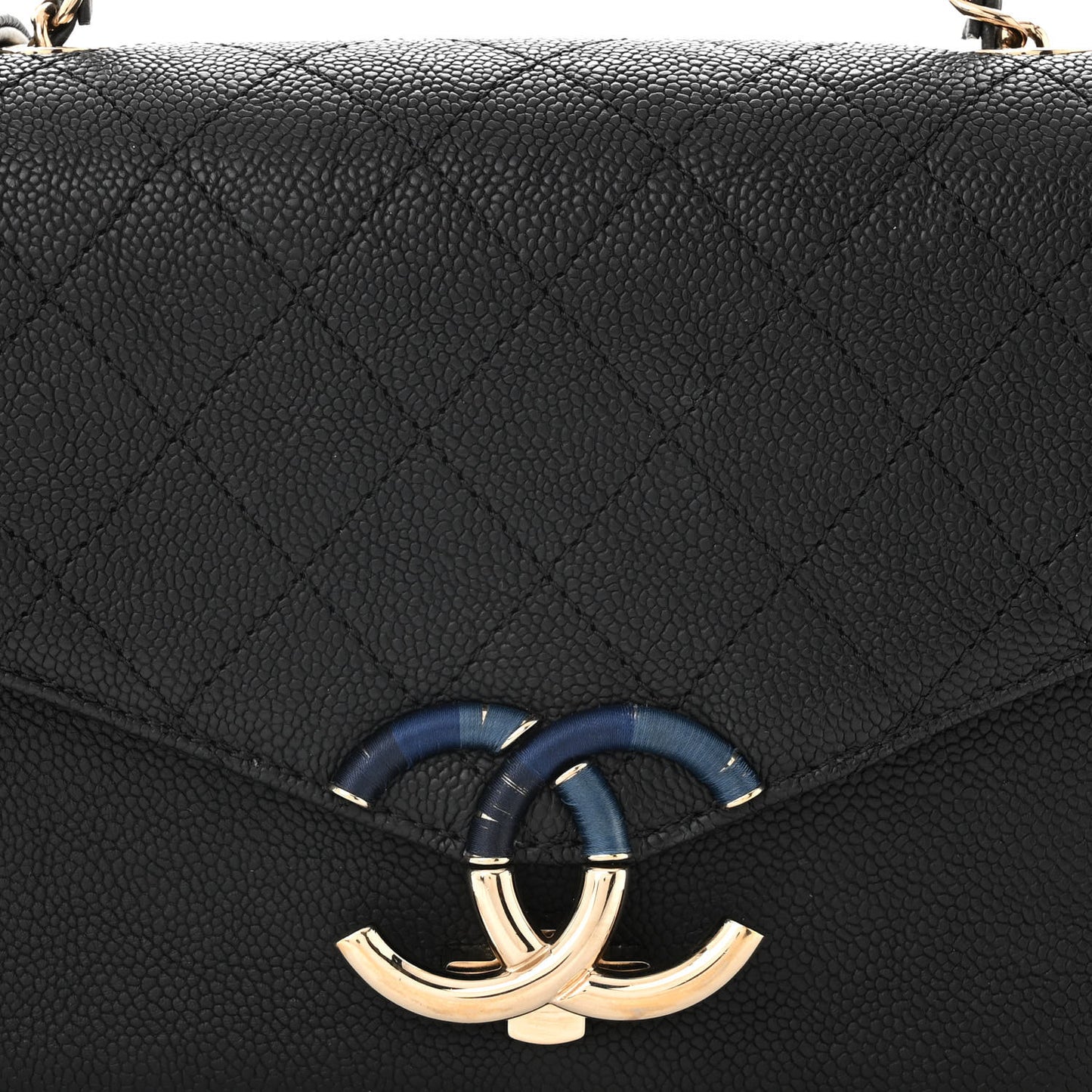 Grained Calfskin Quilted Small Cuba Top Handle Flap Black