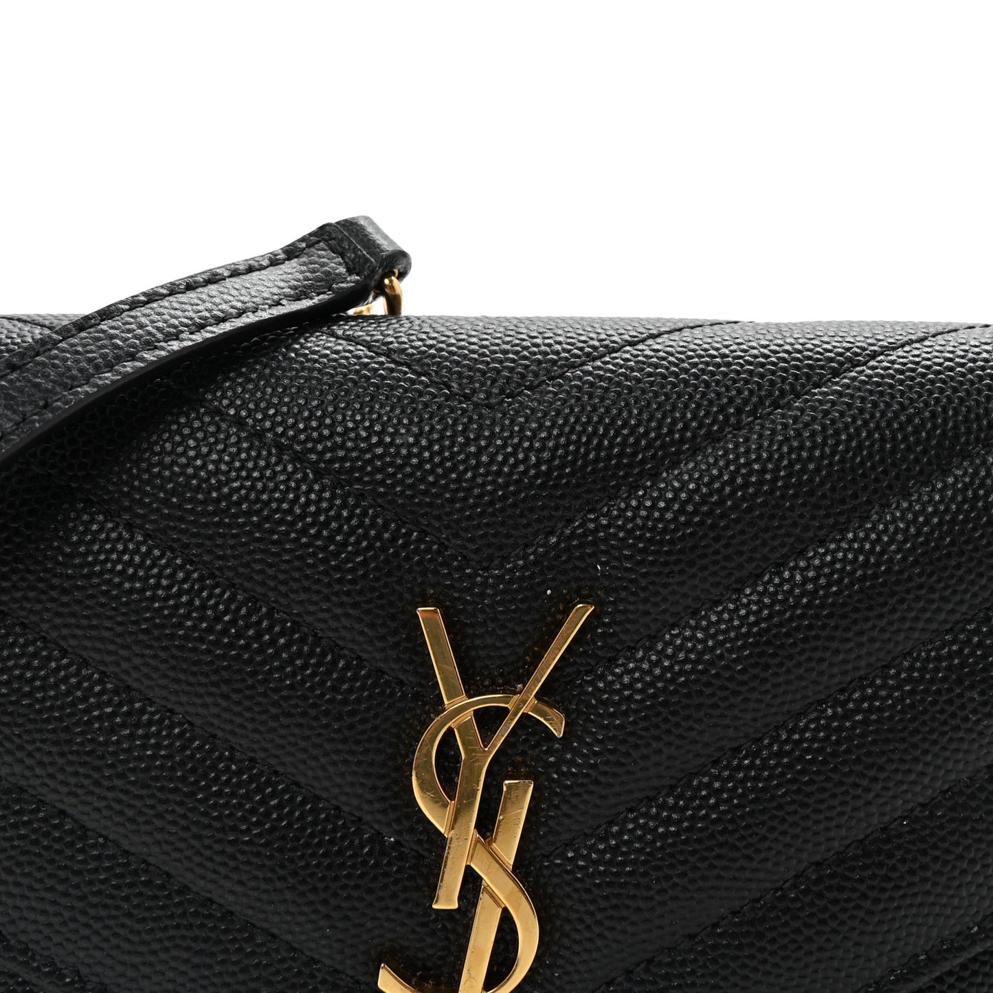 Grain De Poudre Matelasse Chevron Monogram Envelope Chain Wallet Black