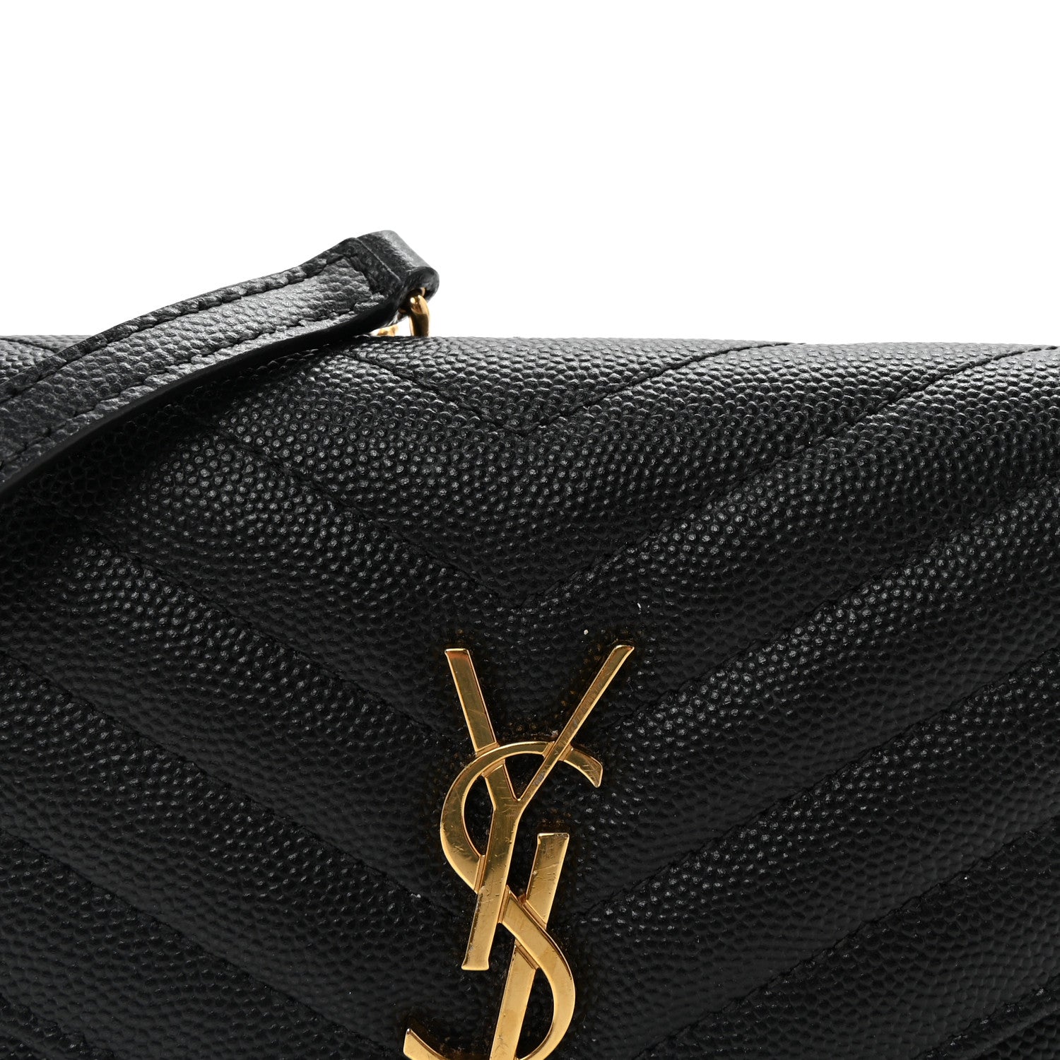 Saint Laurent Grain De Poudre Matelasse Chevron Monogram Envelope Chain Wallet Black 7 of 9