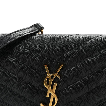 Saint Laurent Grain De Poudre Matelasse Chevron Monogram Envelope Chain Wallet Black 7 of 9