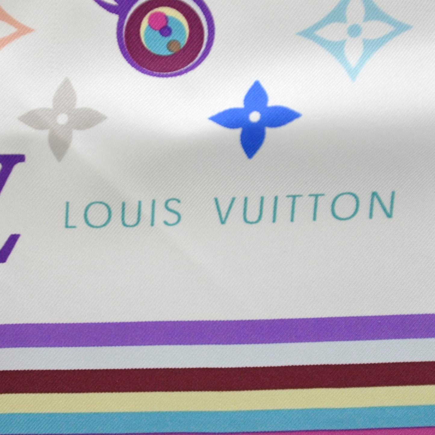 Silk Multicolor Eye Love Scarf White