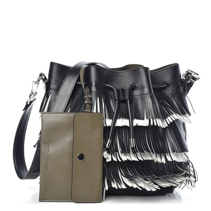 Proenza Schouler Calfskin Medium Fringe Bucket Bag Black White 1 of 7