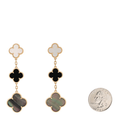 Van Cleef & Arpels 18K Yellow Gold Mother of Pearl Black Onyx 3 Motifs Magic Alhambra Earrings 2 of 4