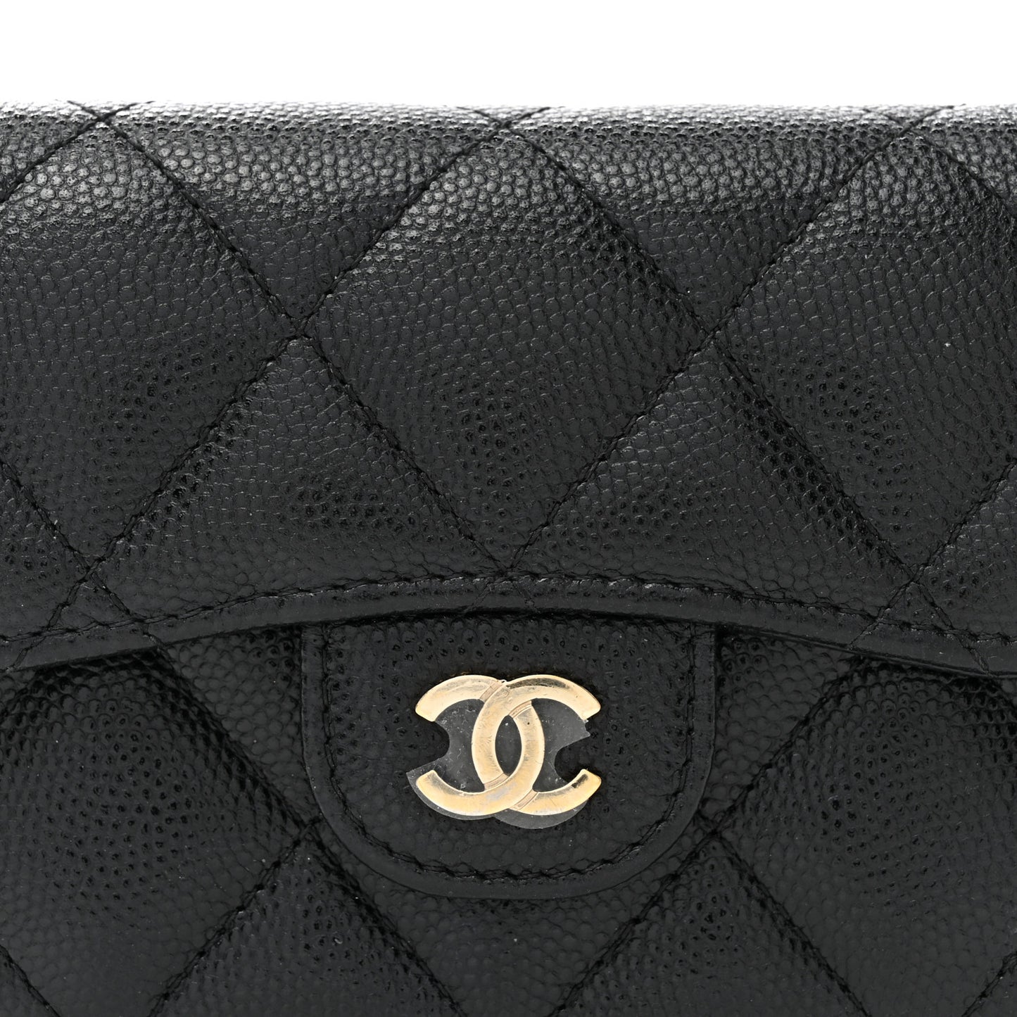 Caviar Quilted Flap Card Holder On Chain Black