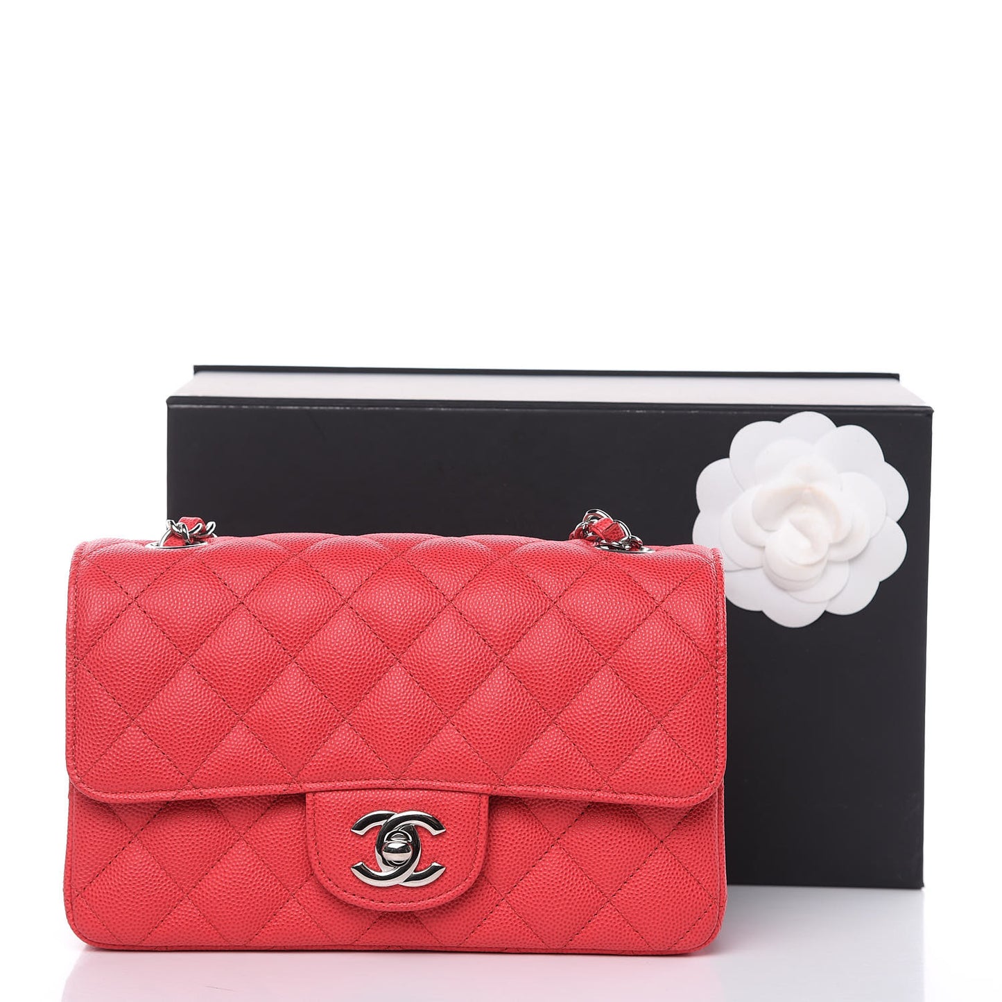 Caviar Quilted Mini Rectangular Flap Light Red