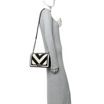 Chanel Calfskin Pleated Medium Boy In Rome Flap Black White 2 of 11