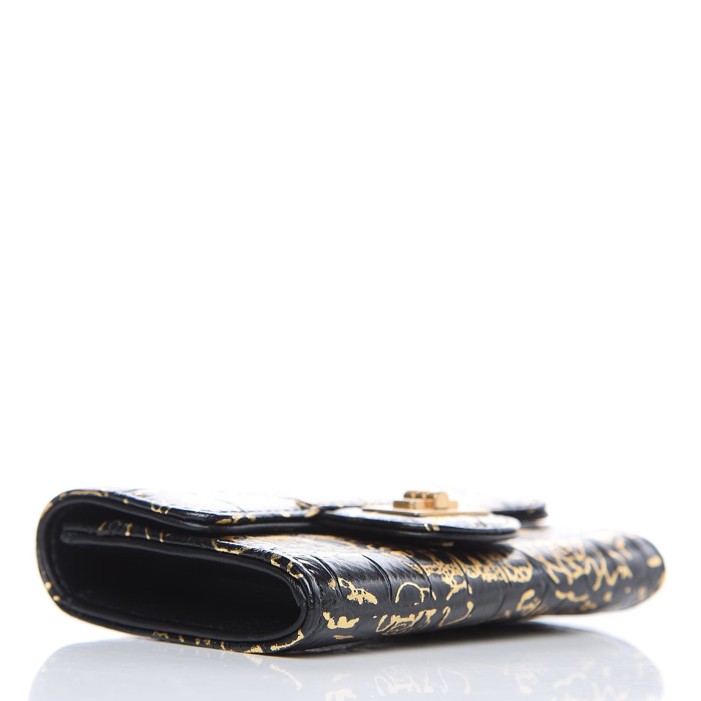 Calfskin Crocodile Embossed Graffiti 2.55 Cocodile Reissue Flap Card Holder Black Gold