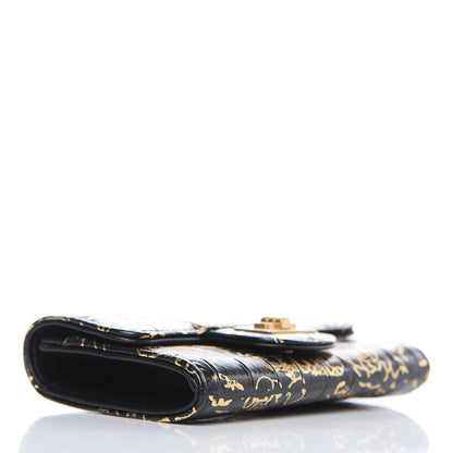 Chanel Calfskin Crocodile Embossed Graffiti 2.55 Cocodile Reissue Flap Card Holder Black Gold 4 of 9
