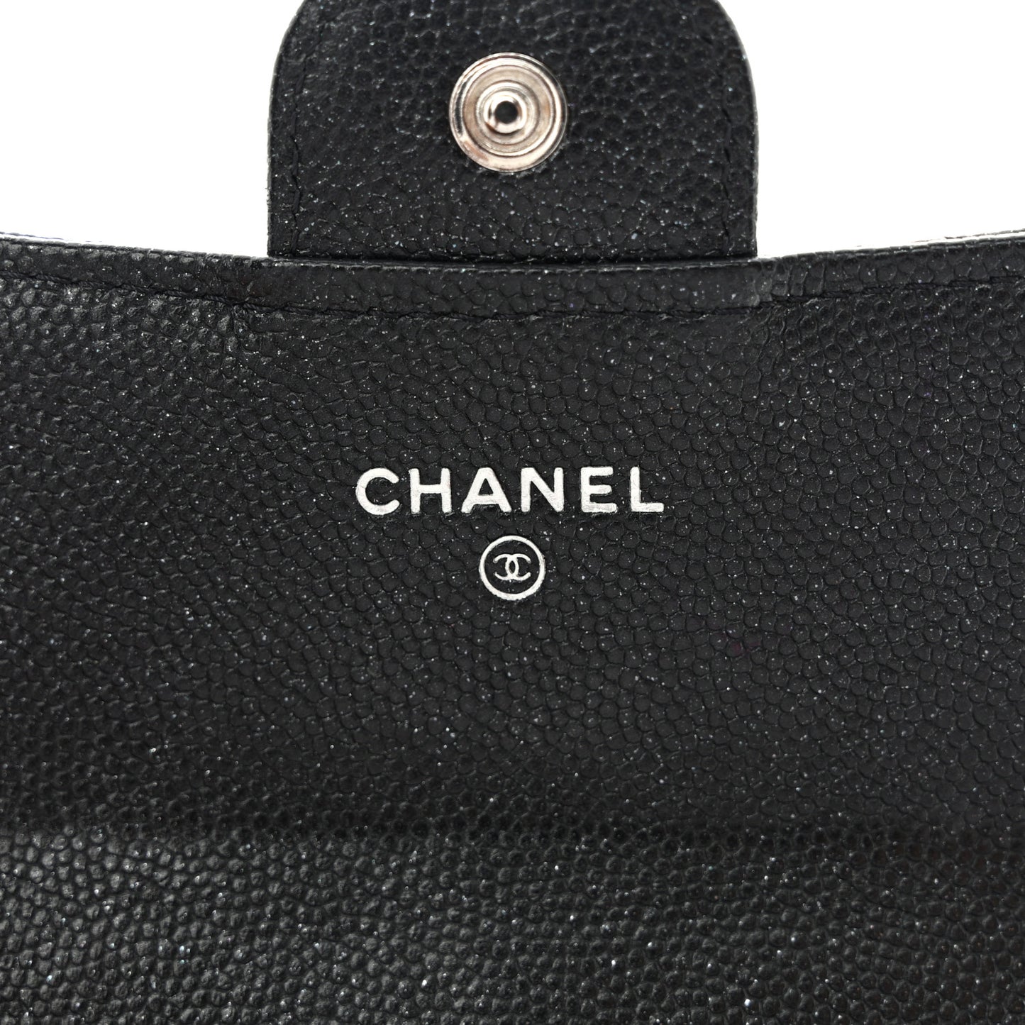Iridescent Caviar Quilted Medium Flap Wallet Black