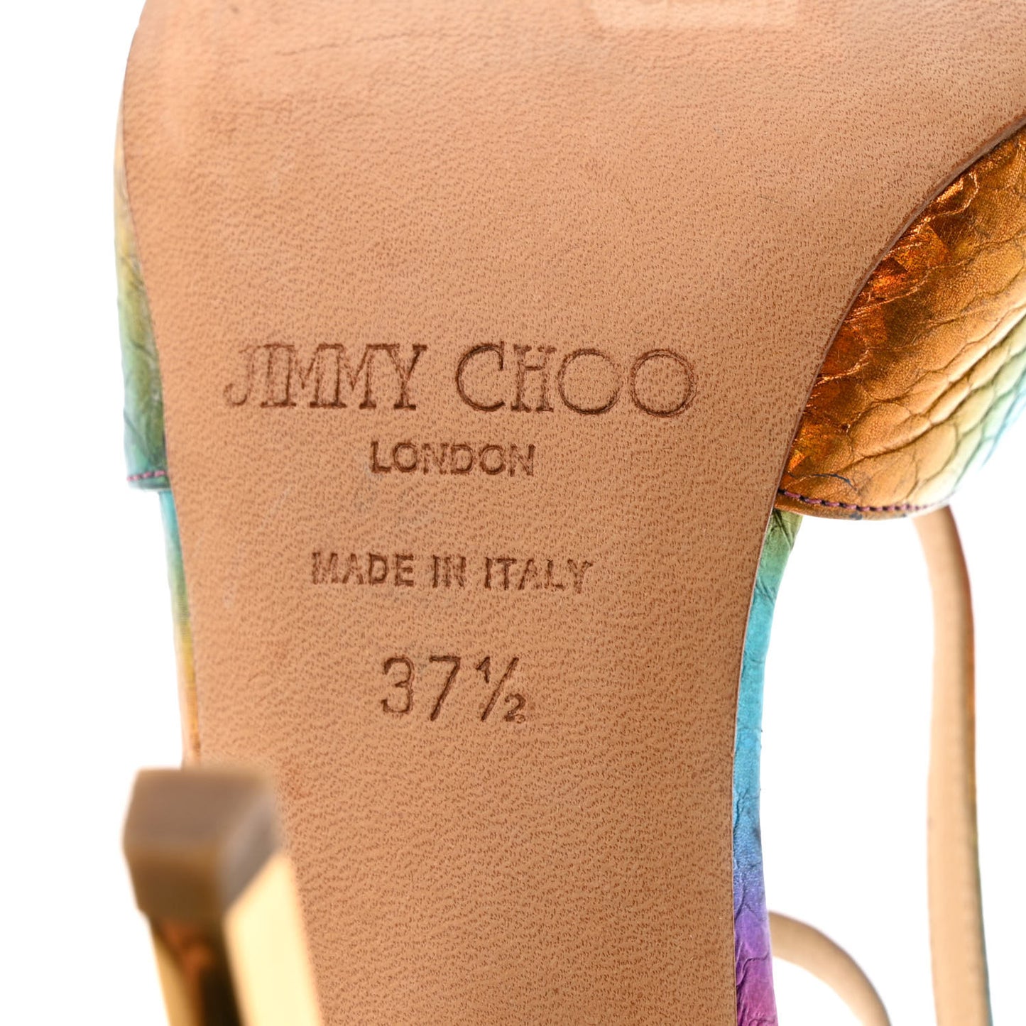 Calfskin Python Embossed Ankle Strap Sandals 37.5 Multicolor