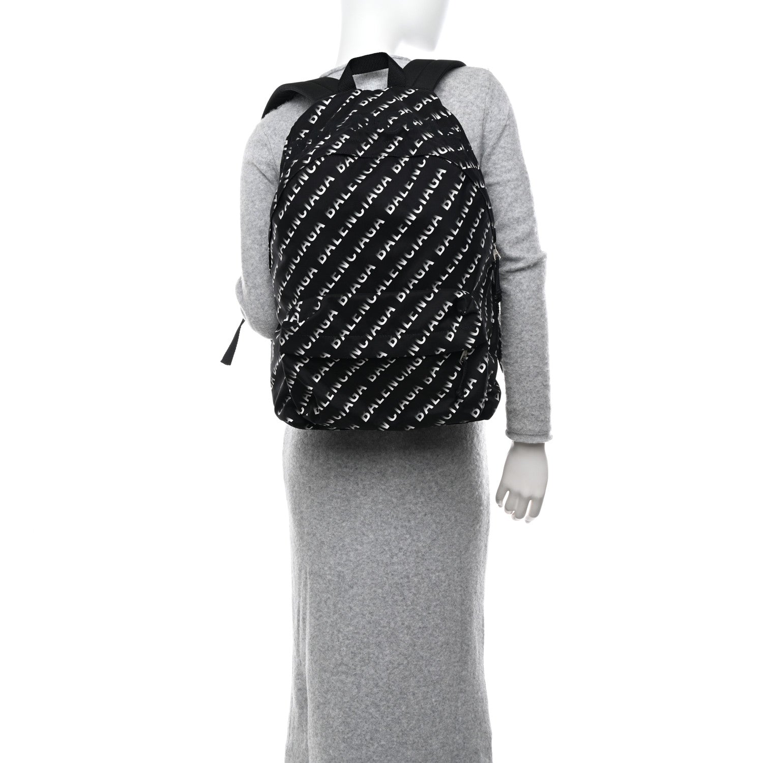 Balenciaga Recycled Sport Nylon Allover Gradient Logo Wheel Backpack Black White 2 of 9