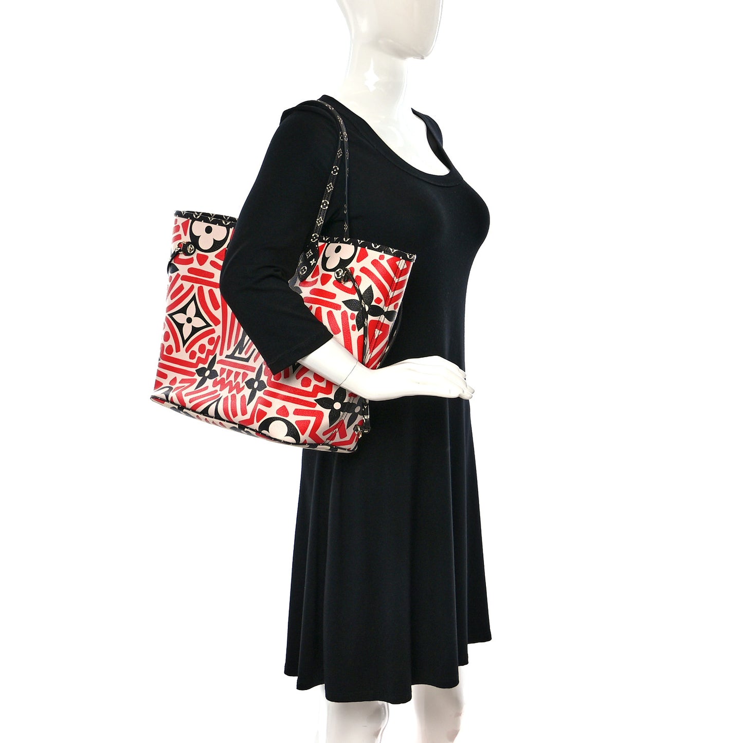 Monogram Giant Crafty Neverfull MM Creme Rouge Black
