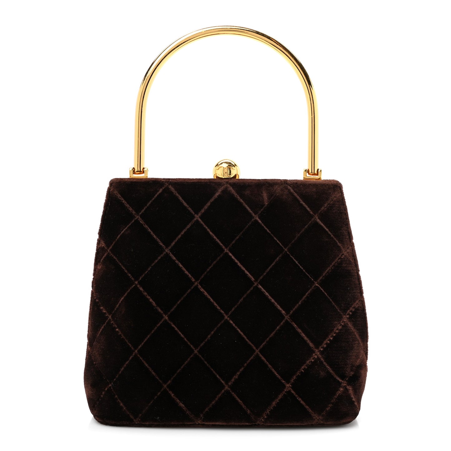 Suede Quilted Kisslock Top Handle Clutch Brown
