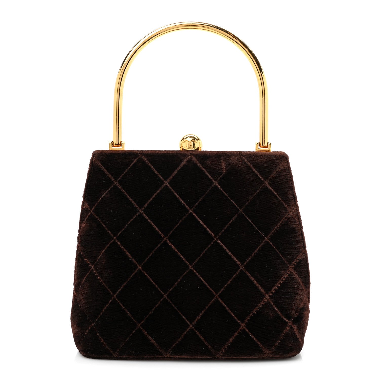 Chanel Suede Quilted Kisslock Top Handle Clutch Brown 1 of 11