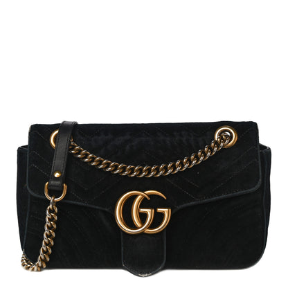 Gucci Velvet Matelasse Small GG Marmont Shoulder Bag Black 1 of 22