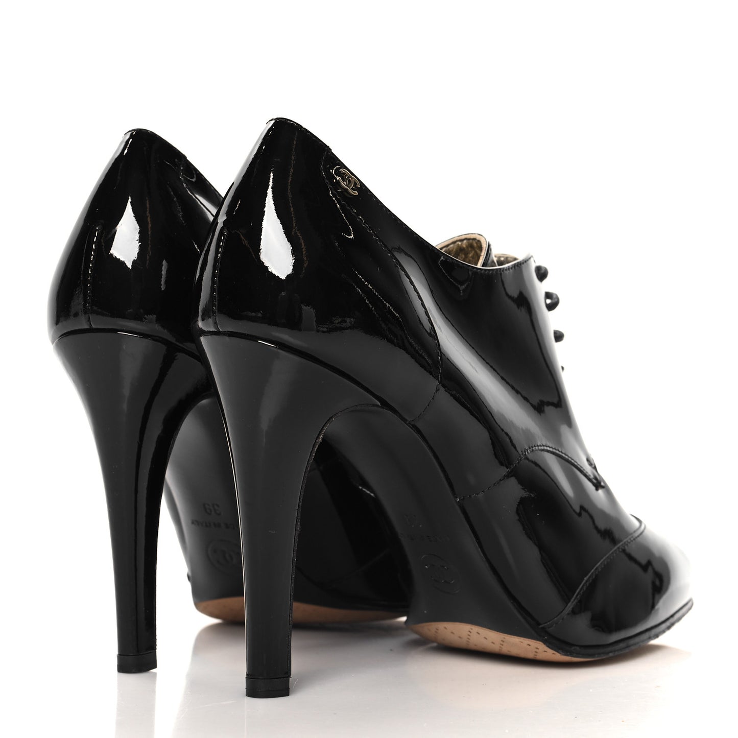 Patent Calfskin Oxford Lace Up Booties 39 Black