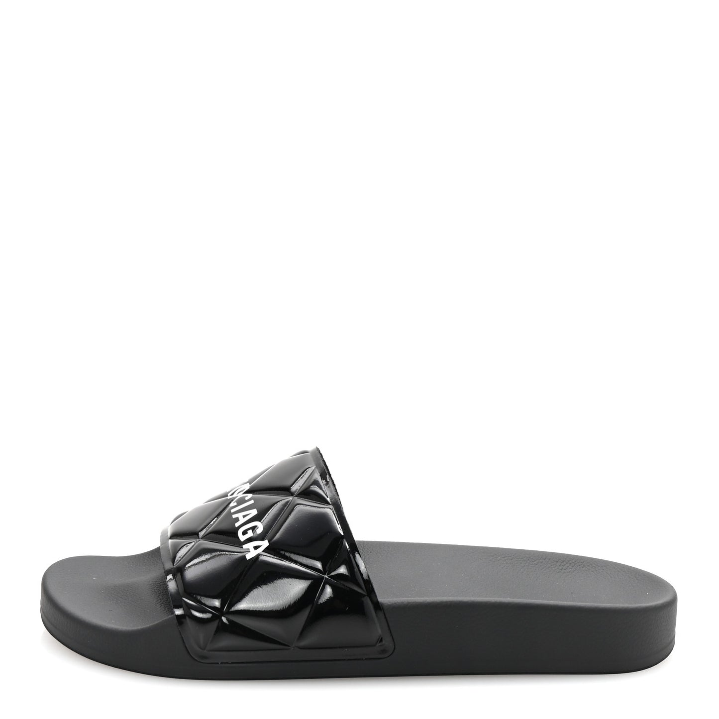 Patent Rubber Logo Womens Pool Slide Sandals 38 Black White