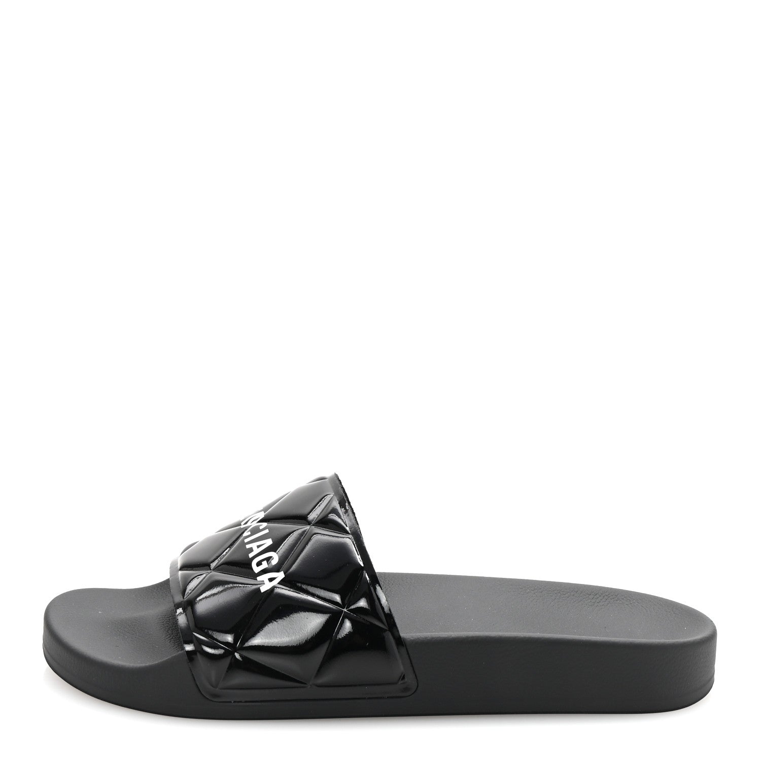 Balenciaga Patent Rubber Logo Womens Pool Slide Sandals 38 Black White 1 of 9