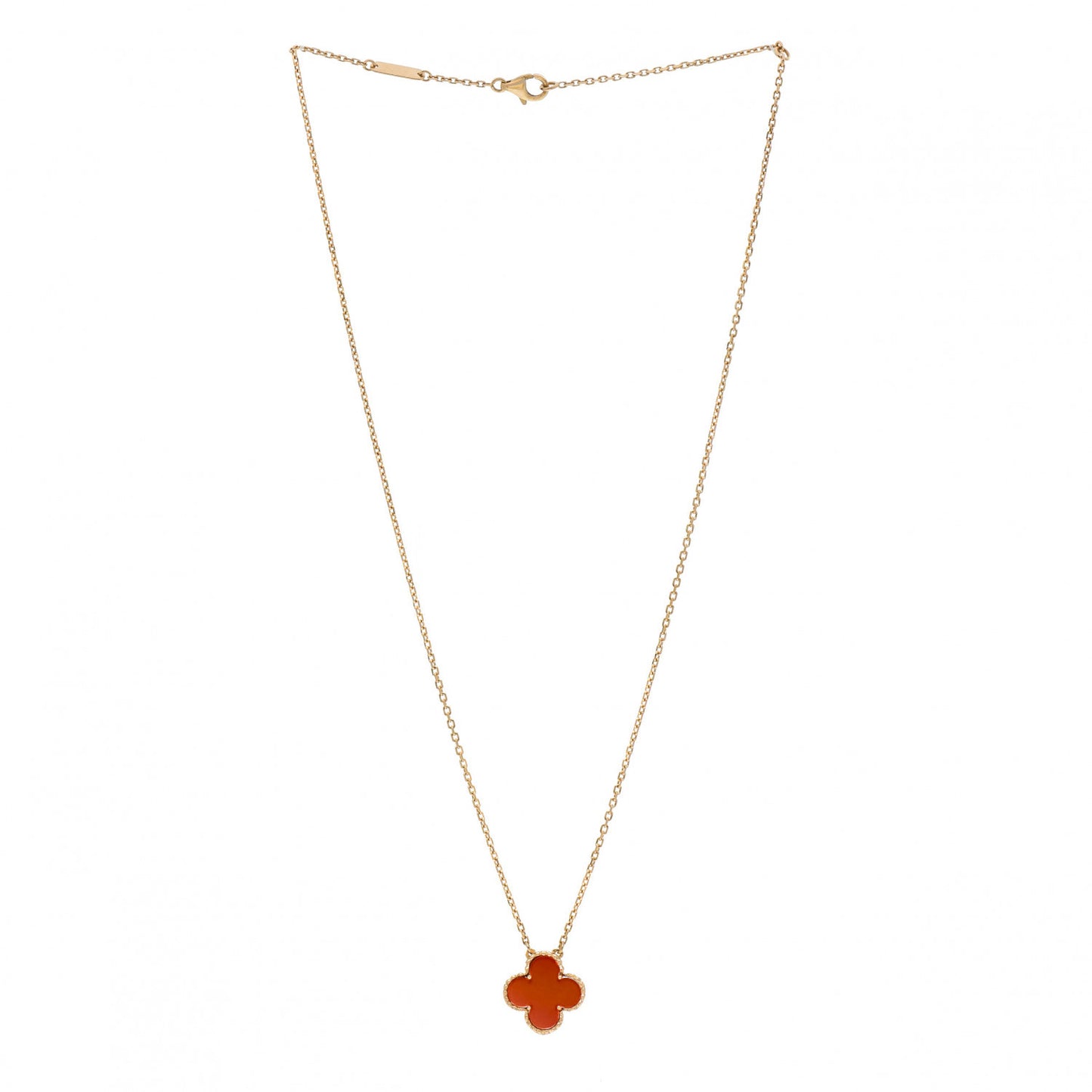 18K Yellow Gold Carnelian Vintage Alhambra Pendant Necklace