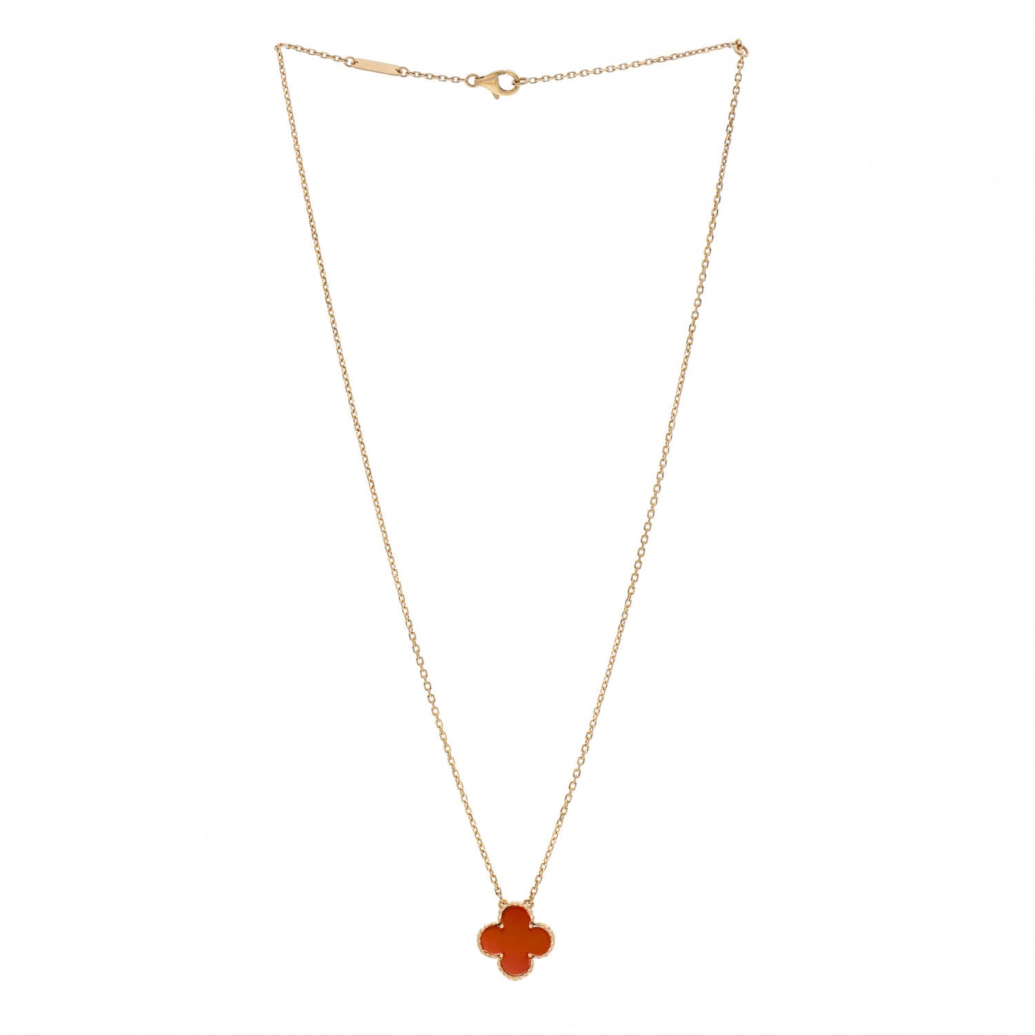 Van Cleef & Arpels 18K Yellow Gold Carnelian Vintage Alhambra Pendant Necklace 3 of 4