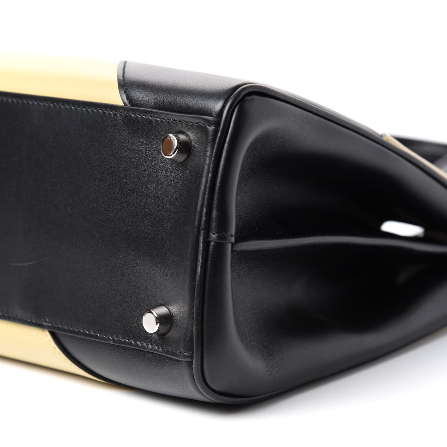 Smooth Calfskin Diagonal Striped Small Zumi Top Handle Bag Black Beige