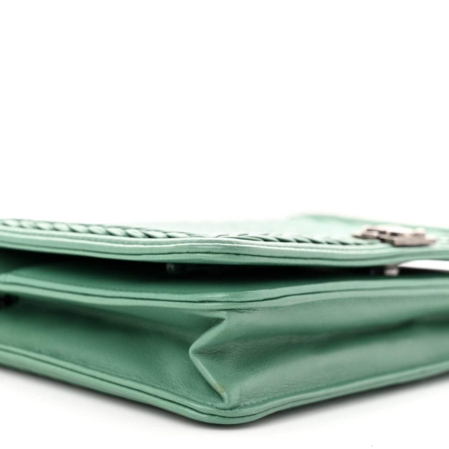 Calfskin Chevron Quilted Braided Boy Wallet On Chain WOC Blue